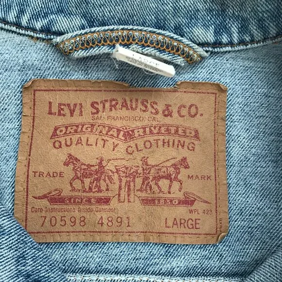 VINTAGE LEVIS MENS TRUCKER JACKET SCREEN PRINT WHITE TIGER LARGE